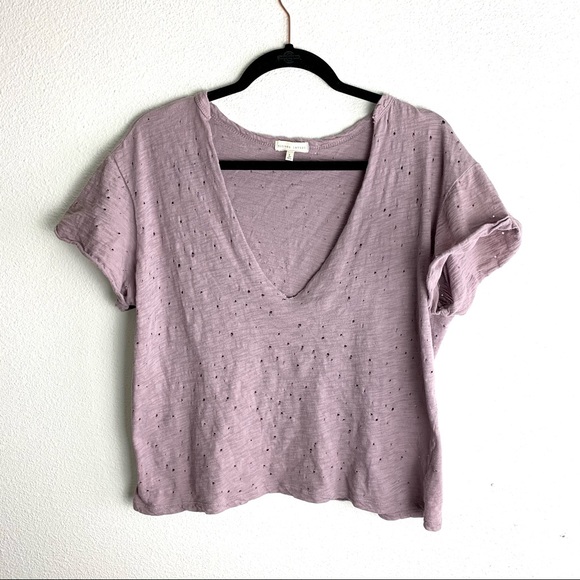 Gilded Intent dusty purple raw edge ripped boxy tee L - Picture 2 of 5